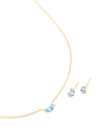 Waterproof Gold Plated Stainless Steel December Cubic Zirconia Blue Birthstone Necklace & Earrings Set