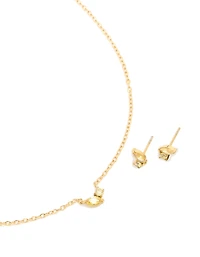 Waterproof Gold Plated Stainless Steel November Green Cubic Zirconia Birthstone Necklace & Earrings Set