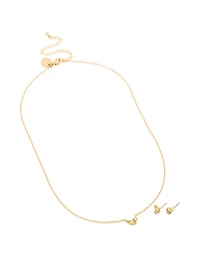 Waterproof Gold Plated Stainless Steel November Green Cubic Zirconia Birthstone Necklace & Earrings Set