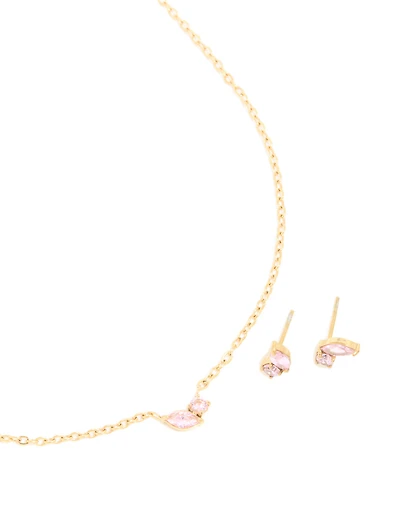 Ensemble de collier et boucles d’oreilles en pierre de naissance en zircone rose rose en acier inoxydable en acier inoxydable imperméable