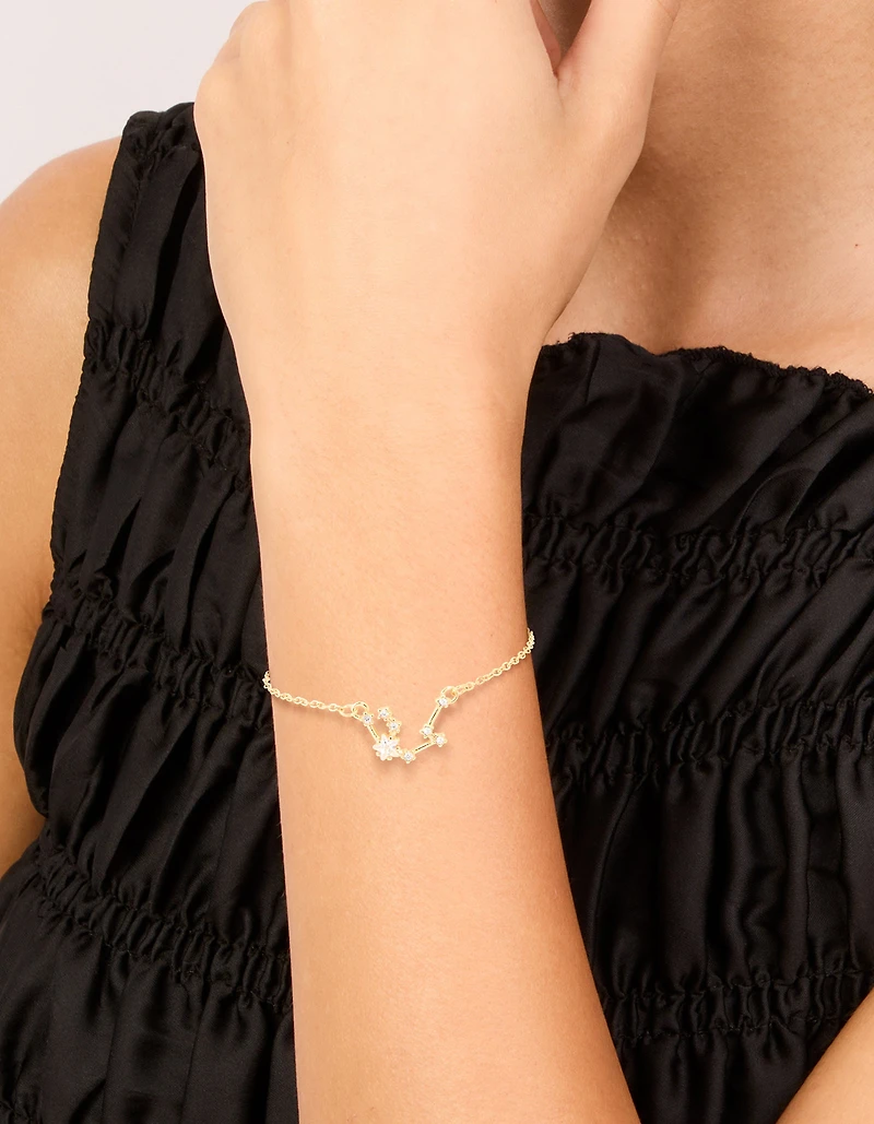 Waterproof Gold Plated Stainless Steel Cubic Zirconia Aquarius Zodiac Sign Bracelet