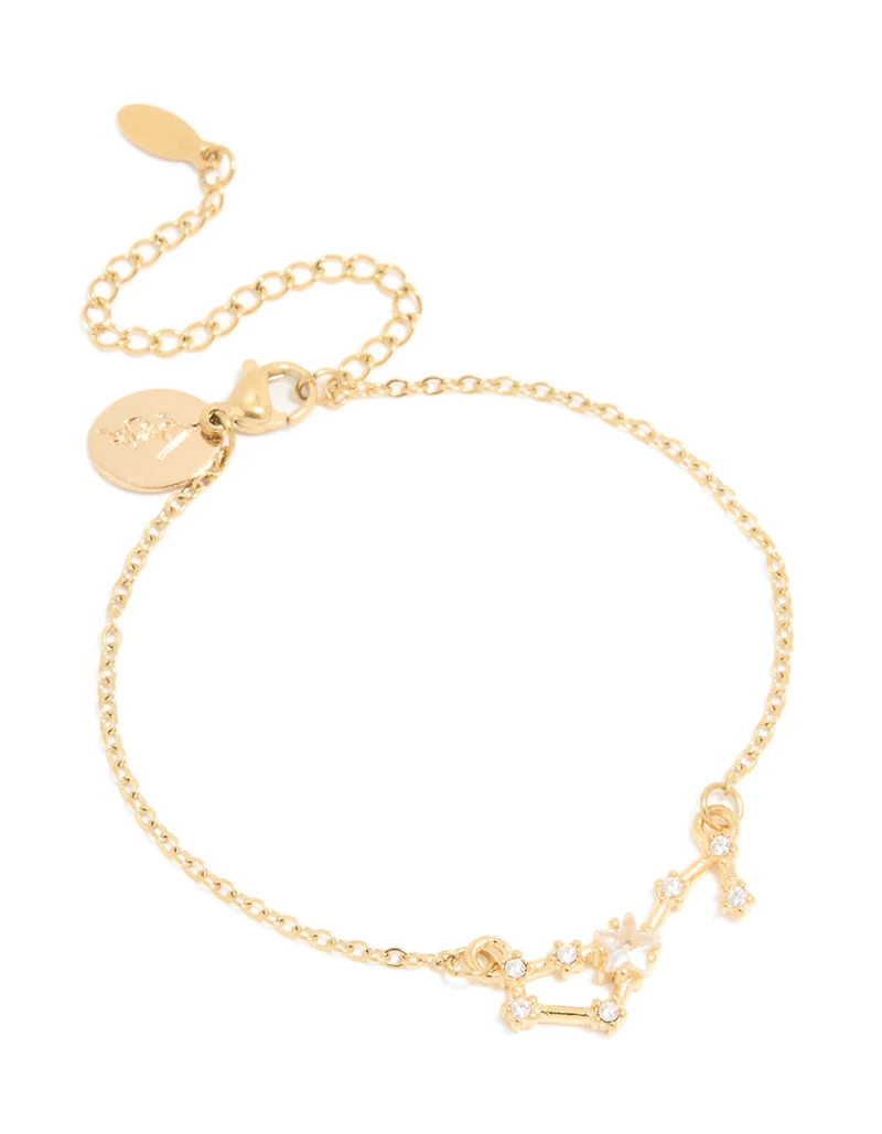 Waterproof Gold Plated Stainless Steel Cubic Zirconia Scorpio Zodiac Sign Bracelet