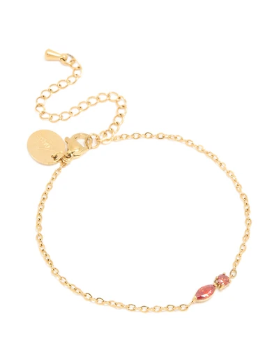 Waterproof Gold Plated Stainless Steel July Red Cubic Zirconia Birthstone Bracelet