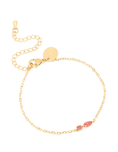 Bracelet de pierre de naissance en zircone cubique rouge de janvier plaqué or en acier inoxydable