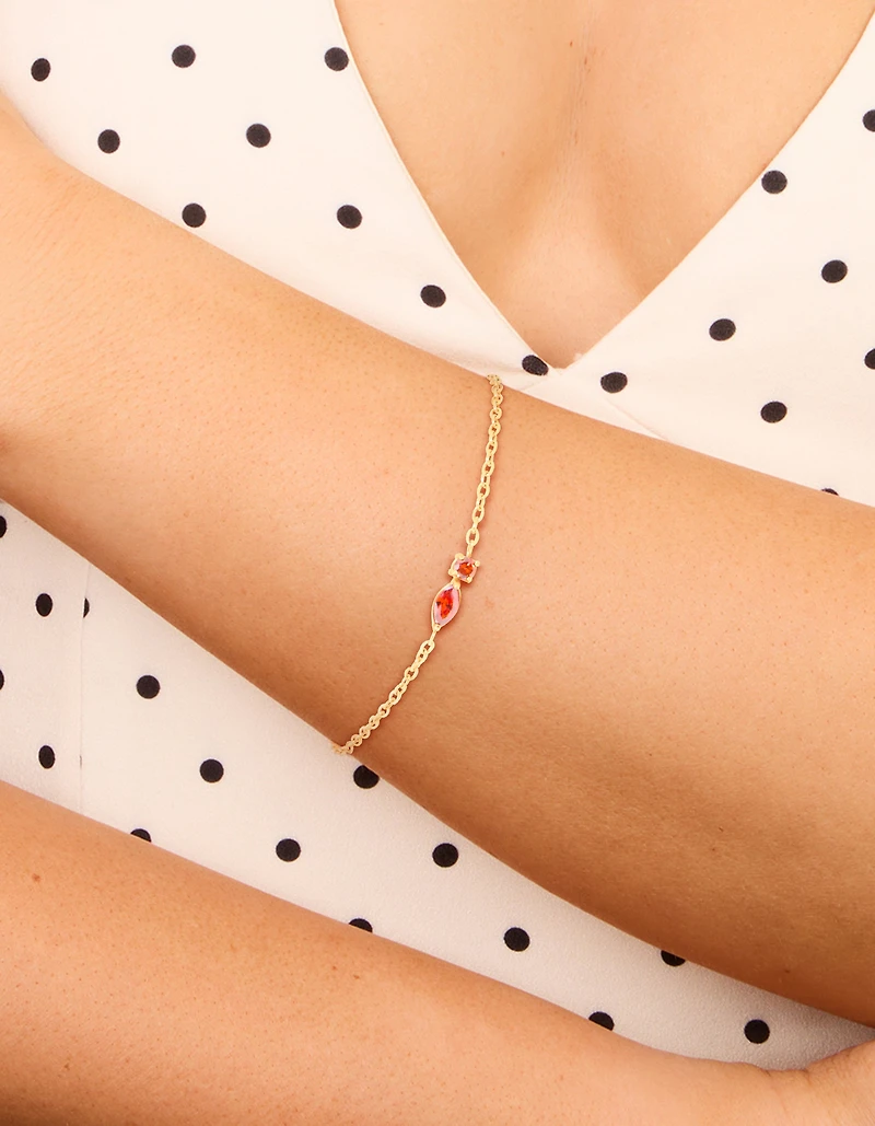 Bracelet de pierre de naissance en zircone cubique rouge de janvier plaqué or en acier inoxydable