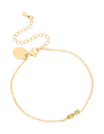 Bracelet de pierre de naissance cubique en zircone vert clair en acier inoxydable imperméable plaqué or