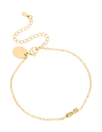 Bracelet de pierre de naissance cubique en zircone vert clair en acier inoxydable imperméable plaqué or