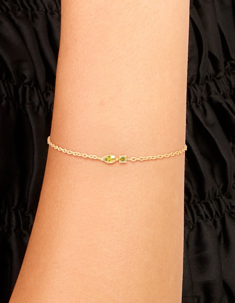 Bracelet de pierre de naissance cubique en zircone vert clair en acier inoxydable imperméable plaqué or