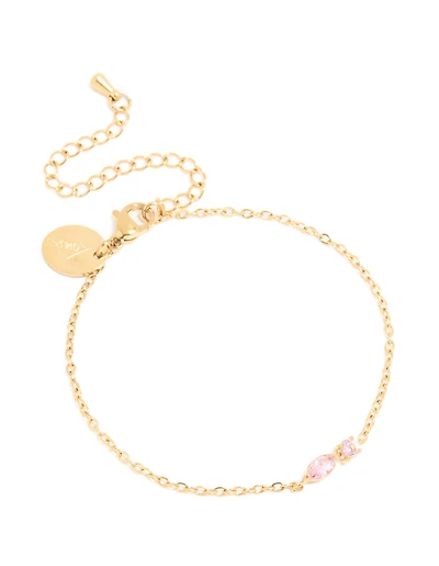 Bracelet de pierre de naissance en zircone rose rose en acier inoxydable imperméable plaqué or