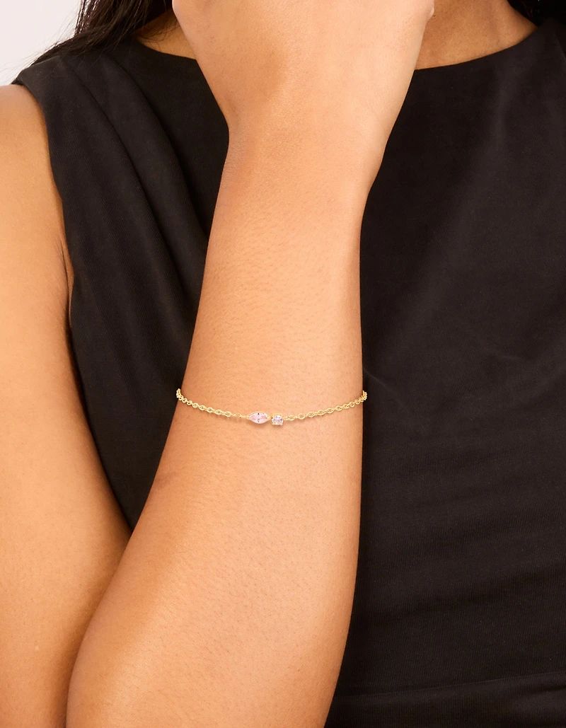 Bracelet de pierre de naissance en zircone rose rose en acier inoxydable imperméable plaqué or