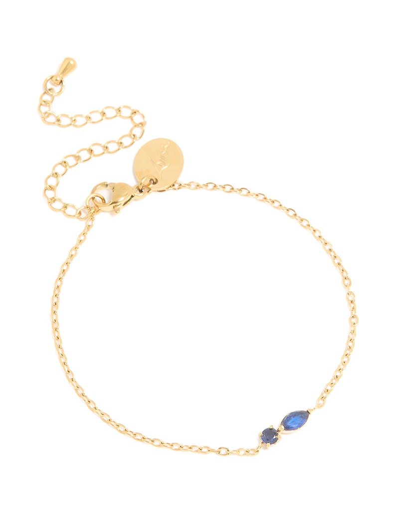 Bracelet imperméable en acier inoxydable plaqué or en zircone cubique bleu septembre