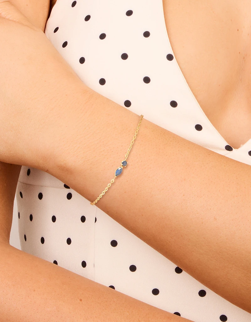 Waterproof Gold Plated Stainless Steel September Blue Cubic Zirconia Birthstone Bracelet