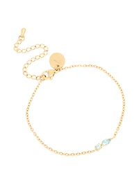 Bracelet de pierre de naissance en zircone cubique bleu clair en acier inoxydable imperméable plaqué or