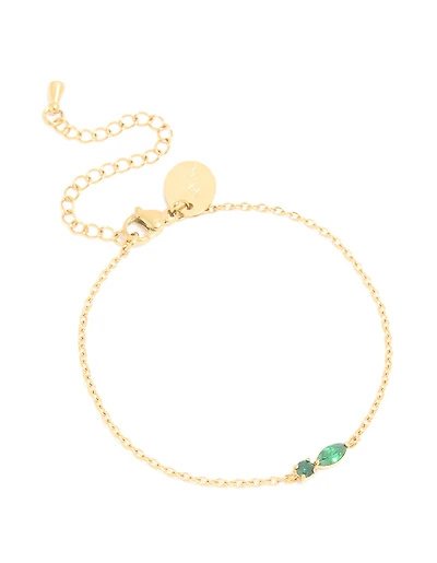 Bracelet de pierre de naissance en zircone cubique vert en acier inoxydable imperméable plaqué or