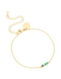 Bracelet de pierre de naissance en zircone cubique vert en acier inoxydable imperméable plaqué or