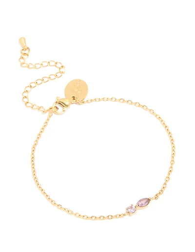 Waterproof Gold Plated Stainless Steel February Purple Cubic Zirconia Birthstone Bracelet