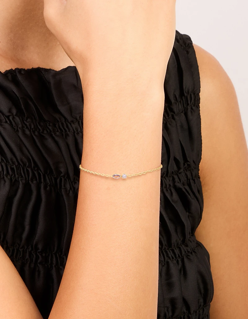 Waterproof Gold Plated Stainless Steel February Purple Cubic Zirconia Birthstone Bracelet