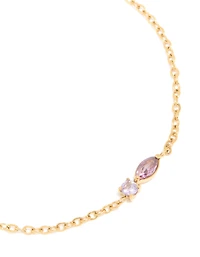 Waterproof Gold Plated Stainless Steel February Purple Cubic Zirconia Birthstone Bracelet