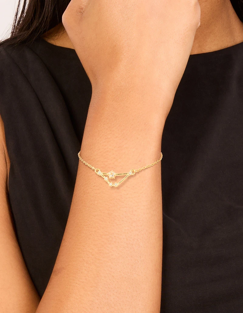 Waterproof Gold Plated Stainless Steel Cubic Zirconia Capricorn Zodiac Sign Bracelet