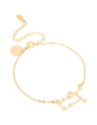 Waterproof Gold Plated Stainless Steel Cubic Zirconia Gemini Zodiac Sign Bracelet