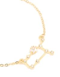 Waterproof Gold Plated Stainless Steel Cubic Zirconia Gemini Zodiac Sign Bracelet