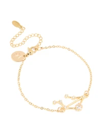 Waterproof Gold Plated Stainless Steel Cubic Zirconia Libra Zodiac Sign Bracelet