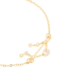 Waterproof Gold Plated Stainless Steel Cubic Zirconia Libra Zodiac Sign Bracelet