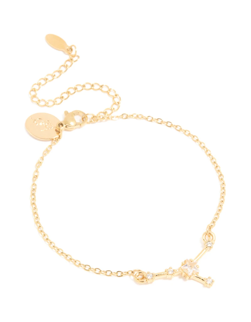 Waterproof Gold Plated Stainless Steel Cubic Zirconia Cancer Zodiac Sign Bracelet
