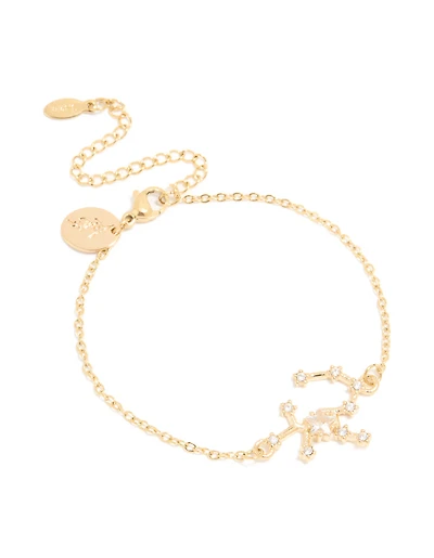 Waterproof Gold Plated Stainless Steel Cubic Zirconia Sagittarius Zodiac Sign Bracelet
