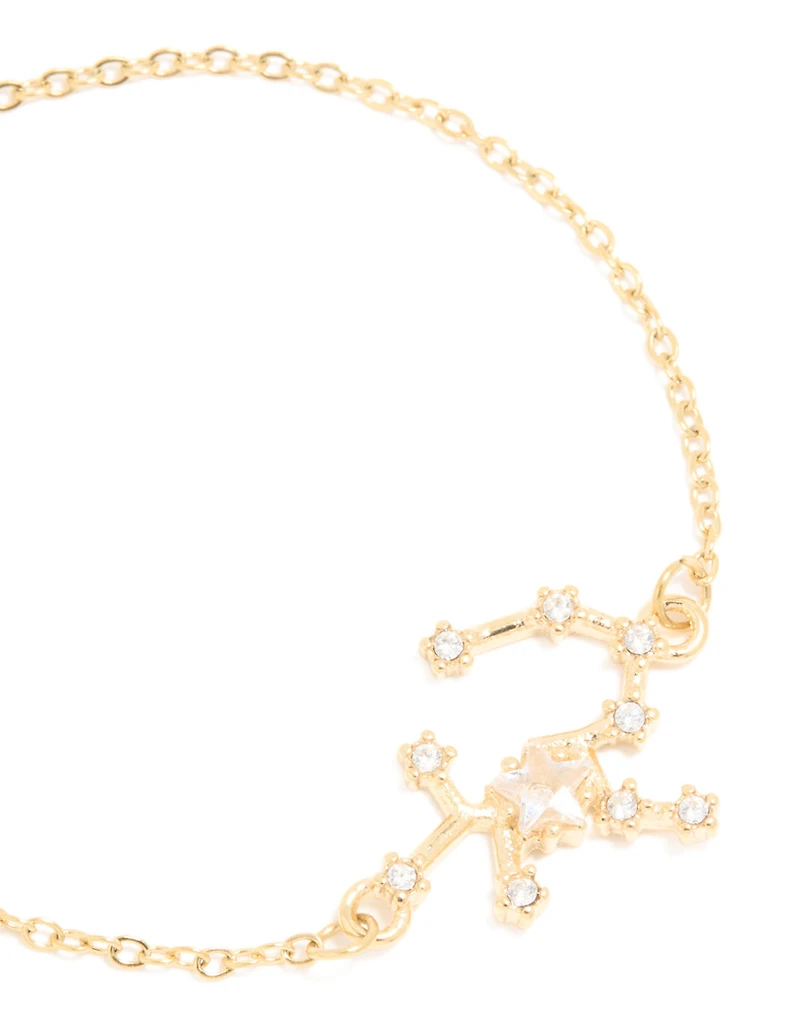 Waterproof Gold Plated Stainless Steel Cubic Zirconia Sagittarius Zodiac Sign Bracelet