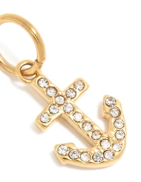 Waterproof Gold Plated Stainless Steel Cubic Zirconia Anchor Charm