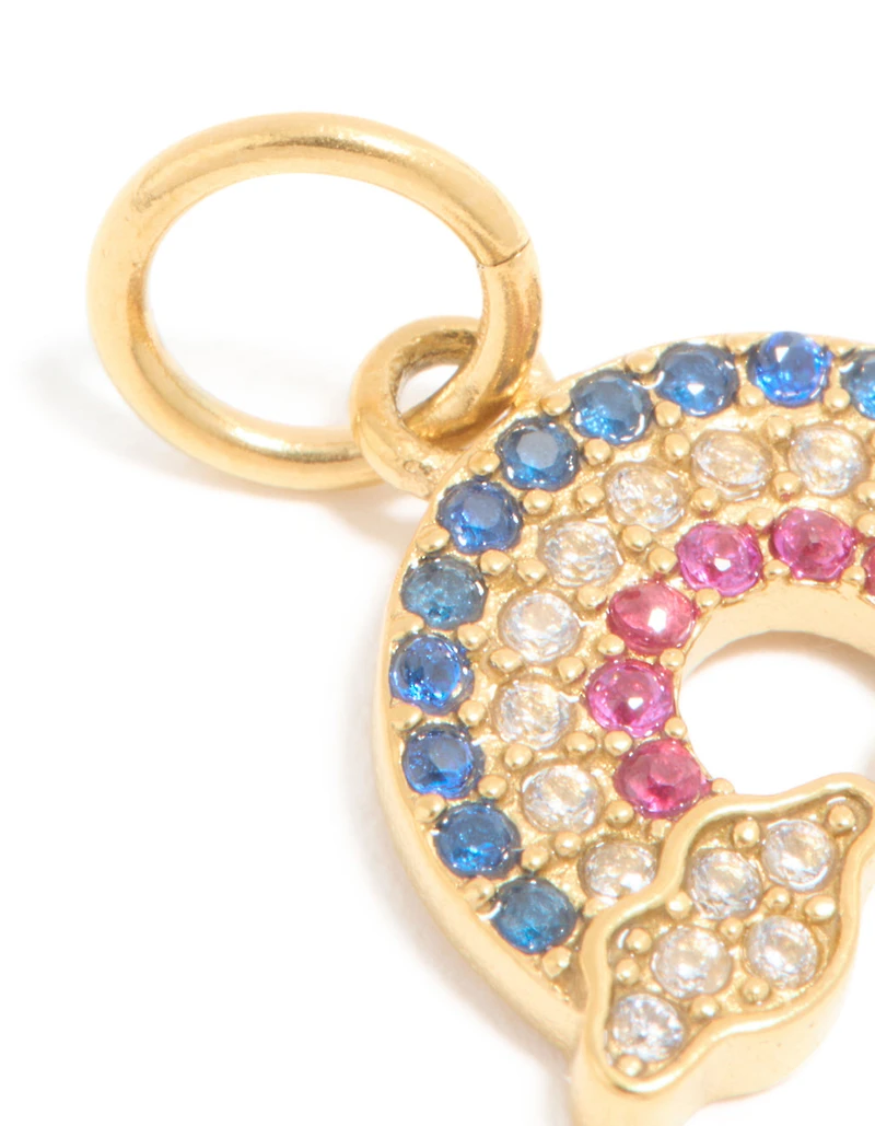 Waterproof Gold Plated Stainless Steel Cubic Zirconia Rainbow Charm