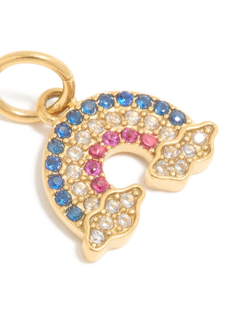 Waterproof Gold Plated Stainless Steel Cubic Zirconia Rainbow Charm