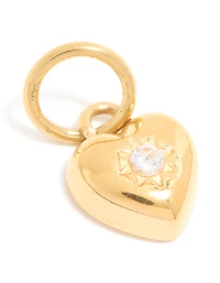 Waterproof Gold Plated Stainless Steel Cubic Zirconia Puffy Heart Charm