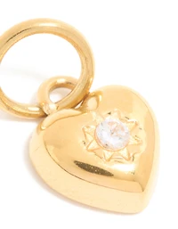 Waterproof Gold Plated Stainless Steel Cubic Zirconia Puffy Heart Charm