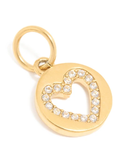 Waterproof Gold Plated Stainless Steel Cubic Zirconia Open Heart Disc Charm