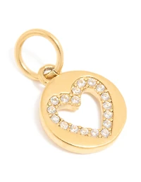 Waterproof Gold Plated Stainless Steel Cubic Zirconia Open Heart Disc Charm