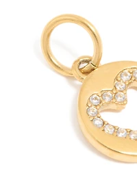 Waterproof Gold Plated Stainless Steel Cubic Zirconia Open Heart Disc Charm