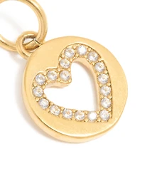 Waterproof Gold Plated Stainless Steel Cubic Zirconia Open Heart Disc Charm