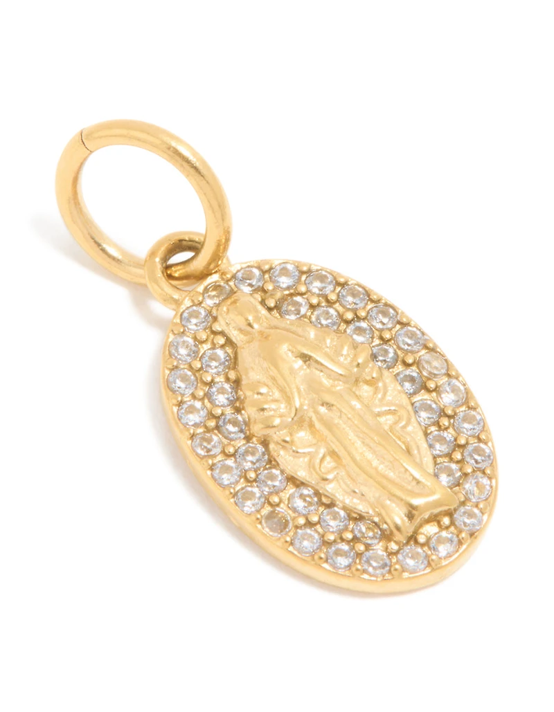 Waterproof Gold Plated Stainless Steel Cubic Zirconia Mary Charm