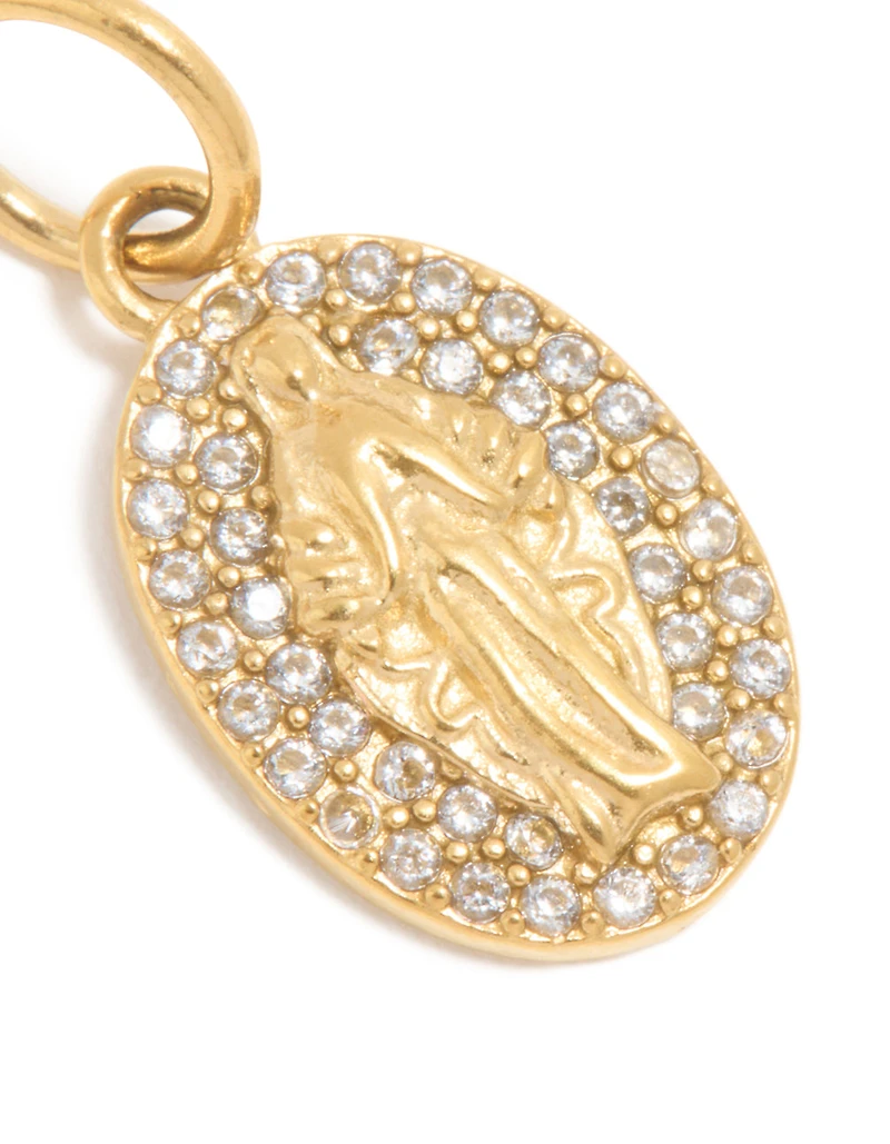 Waterproof Gold Plated Stainless Steel Cubic Zirconia Mary Charm