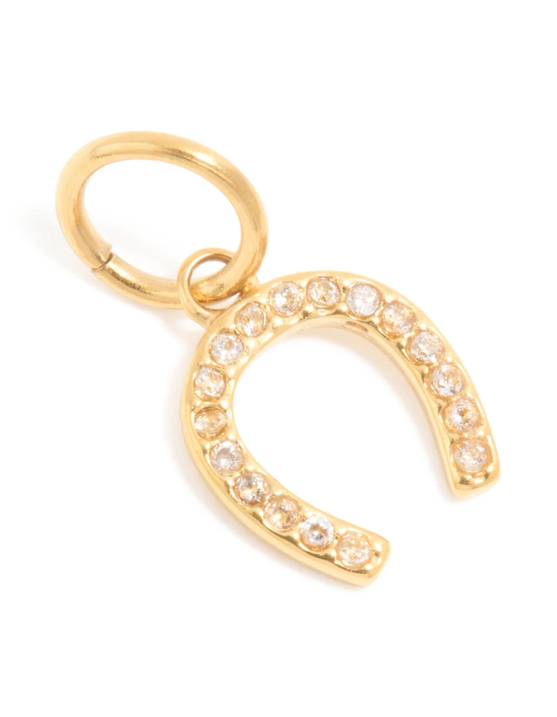 Waterproof Gold Plated Stainless Steel Cubic Zirconia Horse Shoe Charm