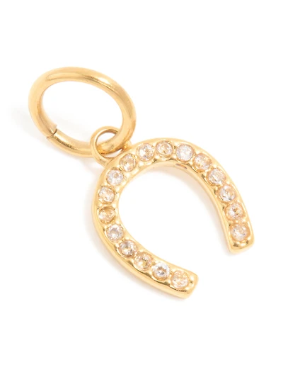 Waterproof Gold Plated Stainless Steel Cubic Zirconia Horse Shoe Charm