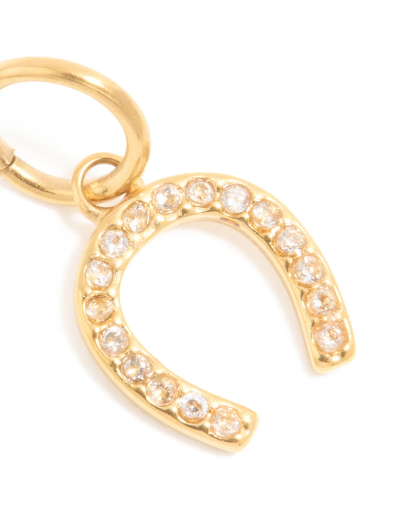 Waterproof Gold Plated Stainless Steel Cubic Zirconia Horse Shoe Charm
