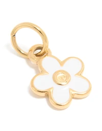 Waterproof Gold Plated Stainless Steel White Enamel Daisy Charm