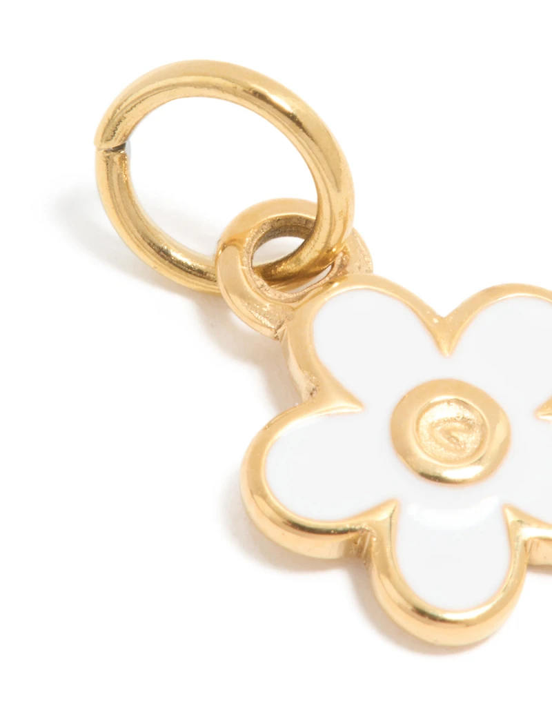 Waterproof Gold Plated Stainless Steel White Enamel Daisy Charm