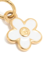 Waterproof Gold Plated Stainless Steel White Enamel Daisy Charm