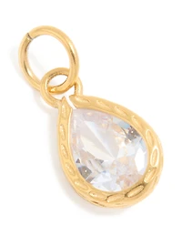 Waterproof Gold Plated Stainless Steel Cubic Zirconia Facet Drop Charm