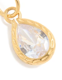 Waterproof Gold Plated Stainless Steel Cubic Zirconia Facet Drop Charm