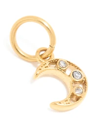 Waterproof Gold Plated Stainless Steel Cubic Zirconia Moon Charm